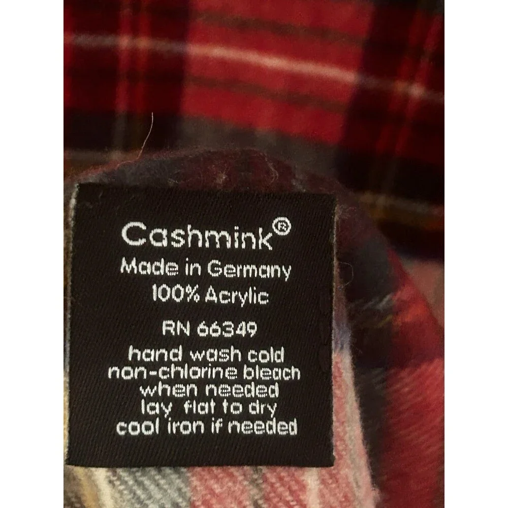 Cashmink Plaid Scarf Made in Germany Fringe Tartan Preppy Red Blue Yellow Soft!
